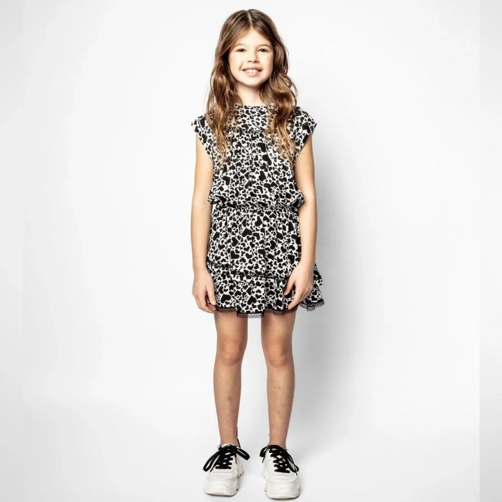 Zadig & Voltaire Freja Dress Heart Print Black White Tunic Girls NWOT